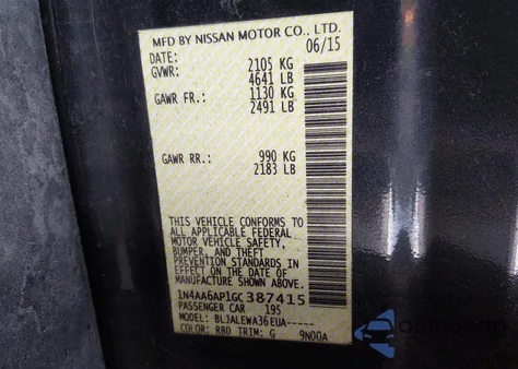 2016 Nissan Maxima 3.5 Sl из США, поврежденный, VIN 1N4AA6AP1GC387415